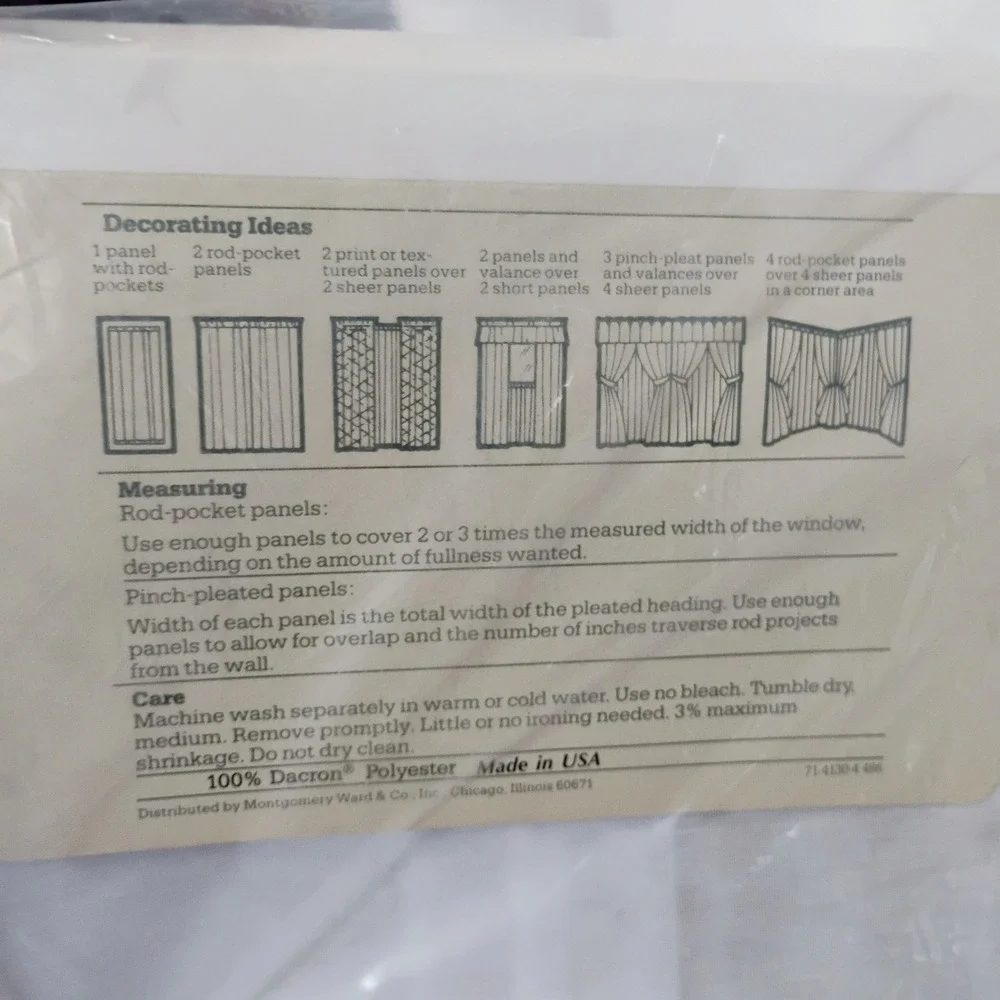 Vintage Montgomery Ward Lauren White Sheer Curtain Panel 62x84 Rod Pocket USA Q